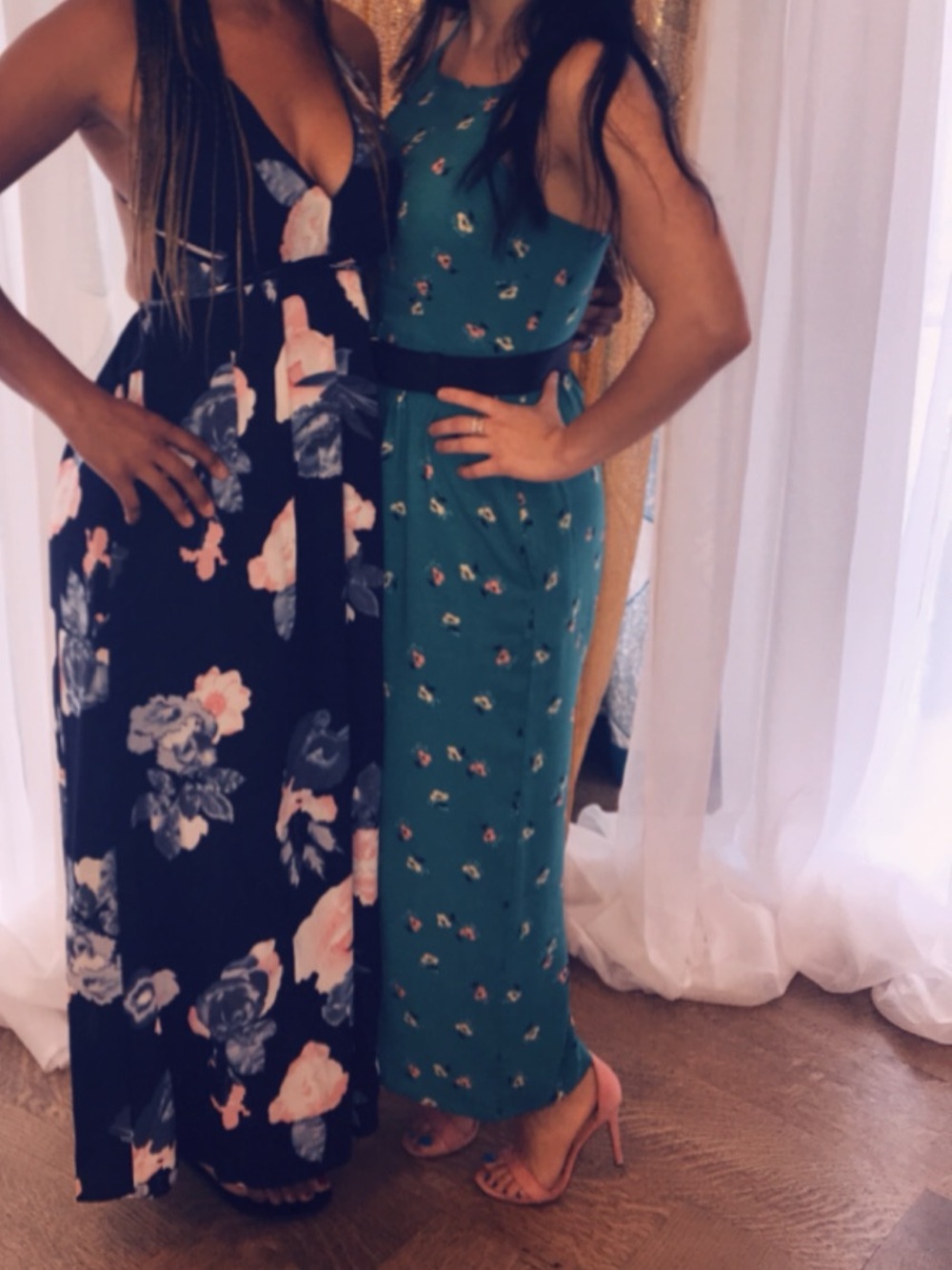Mimi Chica Teal Floral Sleeveless Maxi Dress